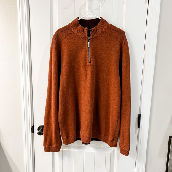 Tommy Bahama Flip Side Orange Burgundy Reversible 1/4 Zip Long Sleeve Sweater - Picture 6 of 11